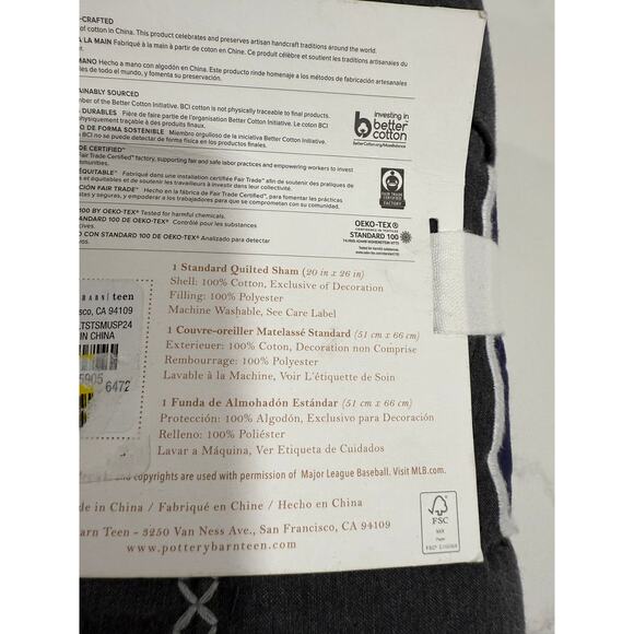 Pottery Barn Teen MLB Baseball Pillow Sham ⚾ Organic Cotton Sports Decor - Picture 8 of 11